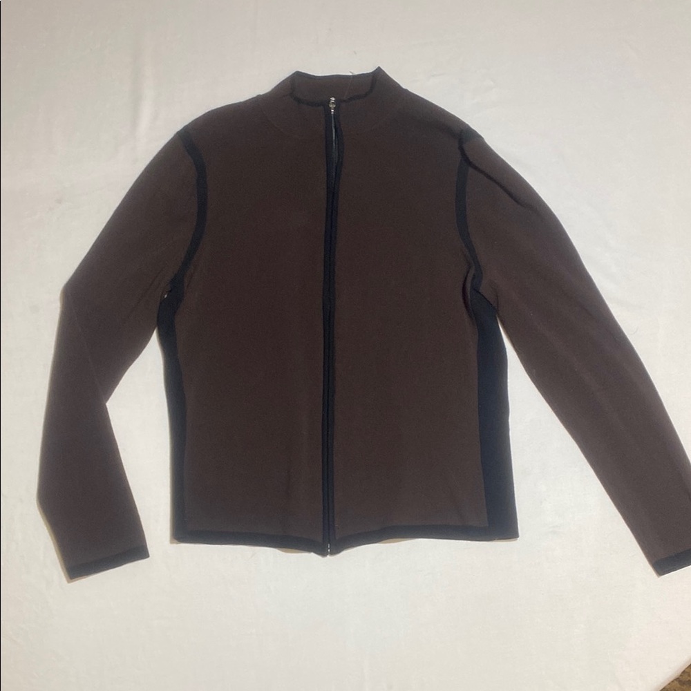 Valerie Stevens Brown and black Zip-Up Sweater Jacket size L full zip